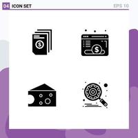 Set of 4 Commercial Solid Glyphs pack for dollar breakfast invoice webpage dairy Editable Vector Design Elements