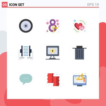 Set of 9 Modern UI Icons Symbols Signs for monitor digital heart data computer Editable Vector Design Elements