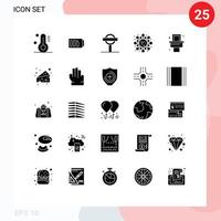 paquete de 25 signos y símbolos de glifos sólidos modernos para medios de impresión web, como elementos de diseño de vectores editables de moléculas de estudio de signos de baño en la habitación