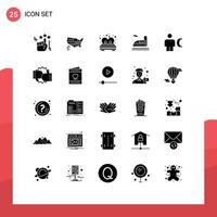 Group of 25 Modern Solid Glyphs Set for call avatar couple tunnel train Editable Vector Design Elements