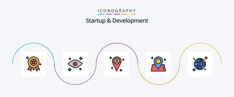 La línea de inicio y desarrollo llenó el paquete de iconos Flat 5 que incluye . mapa. mapa. mundo. manera vector