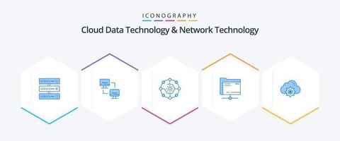 tecnología de datos en la nube y tecnología de red 25 paquete de iconos azules que incluye la nube. servidor. informática. datos. Cuota vector