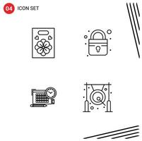 4 User Interface Line Pack of modern Signs and Symbols of flower focus closed time bell Editable Vector Design Elements