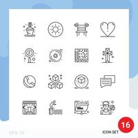 conjunto de pictogramas de 16 contornos simples de seo scan fitness quest amor elementos de diseño vectorial editables vector