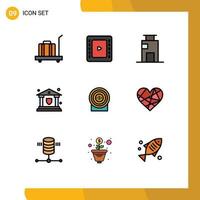 Modern Set of 9 Filledline Flat Colors Pictograph of money shield building security bank Editable Vector Design Elements