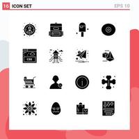 Group of 16 Modern Solid Glyphs Set for life style ice cream sheet tit Editable Vector Design Elements