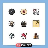 9 User Interface Filledline Flat Color Pack of modern Signs and Symbols of medical trolley booking shopping sale Editable Vector Design Elements