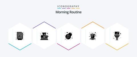 Morning Routine 25 Glyph icon pack including mirror. sink. breakfast. bathroom. drink vector