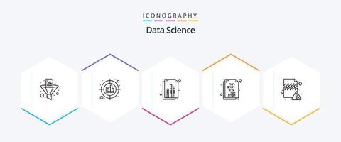 paquete de iconos de 25 líneas de ciencia de datos que incluye error. documento. estrategia. código binario. grafico vector