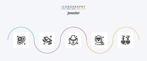 paquete de iconos de línea de joyería 5 que incluye. joyas. joya. aretes. investigar vector