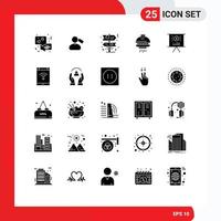 Group of 25 Solid Glyphs Signs and Symbols for connection marketing direction business spacecraft Editable Vector Design Elements