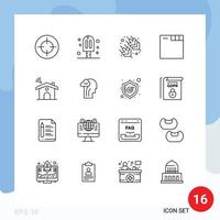 Universal Icon Symbols Group of 16 Modern Outlines of house service rice wifi tabs Editable Vector Design Elements