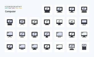 paquete de iconos de estilo lleno de línea de 25 computadoras vector