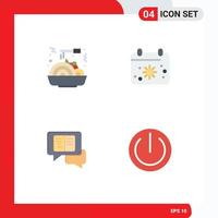 Set of 4 Modern UI Icons Symbols Signs for chinese food popup beach sun multimedia Editable Vector Design Elements