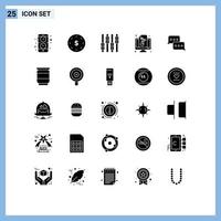 25 Thematic Vector Solid Glyphs and Editable Symbols of communication document control pie computer Editable Vector Design Elements