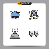 Set of 4 Modern UI Icons Symbols Signs for energy caterpillar vehicles dollar dish forklift Editable Vector Design Elements