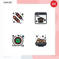 4 Thematic Vector Filledline Flat Colors and Editable Symbols of barbecue time process browser cycle time food Editable Vector Design Elements