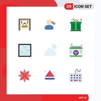 Mobile Interface Flat Color Set of 9 Pictograms of spring rainbow box cloud halloween Editable Vector Design Elements