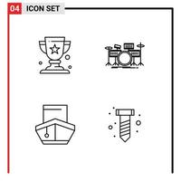 Group of 4 Modern Filledline Flat Colors Set for award filled drum kit transportation Editable Vector Design Elements