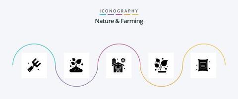 Nature And Farming Glyph 5 Icon Pack Including branch. plant. agriculture. nature. grow vector