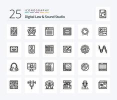 paquete de iconos de 25 líneas de estudio de derecho y sonido digital que incluye tecnología. acceso libre. grabadora. portátil. dispositivo vector