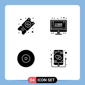 Universal Solid Glyphs Set for Web and Mobile Applications ticket disc online shop monday listen Editable Vector Design Elements