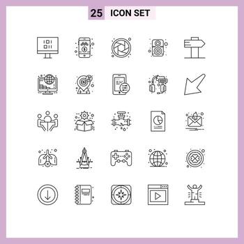 Mobile Interface Line Set of 25 Pictograms of investment sign lens guide sound Editable Vector Design Elements