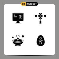 Modern Set of 4 Solid Glyphs Pictograph of computer bright lcd china glow Editable Vector Design Elements