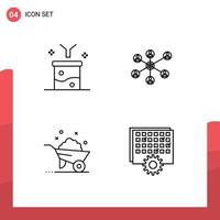 Pictogram Set of 4 Simple Filledline Flat Colors of big data and science concept barrow funnel internet wheel Editable Vector Design Elements