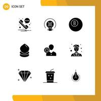 Solid Glyph Pack of 9 Universal Symbols of personal gear billiard efficiency environment Editable Vector Design Elements