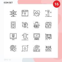 Universal Icon Symbols Group of 16 Modern Outlines of lock tableware webpage kitchen love Editable Vector Design Elements