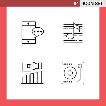 Set of 4 Modern UI Icons Symbols Signs for mobile long nodes sound term Editable Vector Design Elements