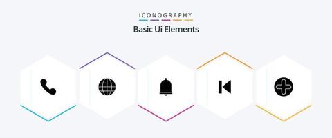 Basic Ui Elements 25 Glyph icon pack including plus. media. alert. control. back vector