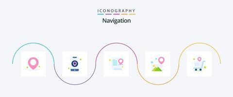 paquete de iconos de 5 planos de navegación que incluye tienda. alfiler. mapa. mapa. galería vector