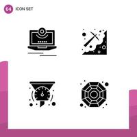 Group of 4 Modern Solid Glyphs Set for cam pickaxe monitor digging filters Editable Vector Design Elements