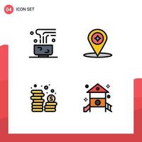 User Interface Pack of 4 Basic Filledline Flat Colors of coffee cash hot drink compass money Editable Vector Design Elements