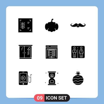 9 Universal Solid Glyph Signs Symbols of data server computer server hipster bathroom home Editable Vector Design Elements
