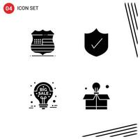 Modern Set of 4 Solid Glyphs and symbols such as shield big sale security security sale advertisement Editable Vector Design Elements