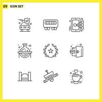 9 Creative Icons Modern Signs and Symbols of stare cinema focus study flask Editable Vector Design Elements