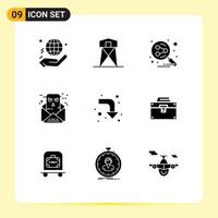 Pack of 9 Modern Solid Glyphs Signs and Symbols for Web Print Media such as email communication tower chat social Editable Vector Design Elements