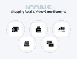 compras minoristas y elementos de videojuegos glyph icon pack 5 diseño de iconos. entrega . tienda. identidad. compras. bolso vector