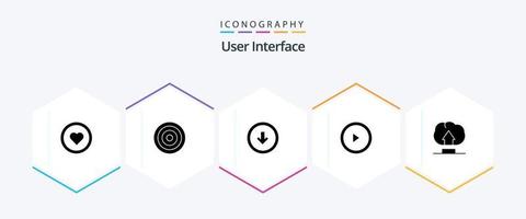 User Interface 25 Glyph icon pack including upload. user. arrow. play. down vector