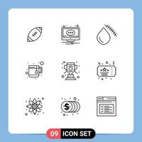 Group of 9 Modern Outlines Set for tea cup notification wound cut Editable Vector Design Elements