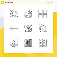 Set of 9 Modern UI Icons Symbols Signs for nature heart layout eco start Editable Vector Design Elements