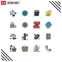 Universal Icon Symbols Group of 16 Modern Flat Color Filled Lines of seo marketing connection fire calculator Editable Creative Vector Design Elements