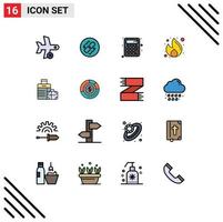 Universal Icon Symbols Group of 16 Modern Flat Color Filled Lines of seo marketing connection fire calculator Editable Creative Vector Design Elements