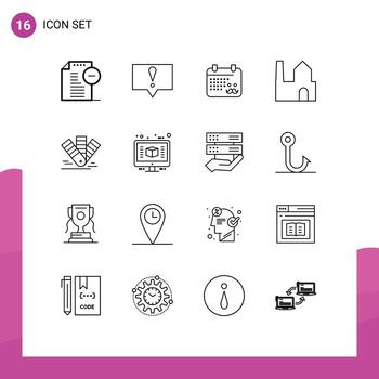 16 Universal Outlines Set for Web and Mobile Applications pantone card dad industry factory chimney Editable Vector Design Elements