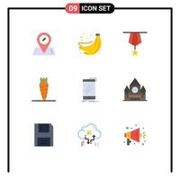 Set of 9 Modern UI Icons Symbols Signs for phone device decoration vegetable carrot Editable Vector Design Elements