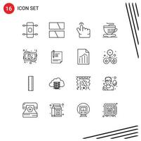 Pictogram Set of 16 Simple Outlines of document photo gesture memory coffee Editable Vector Design Elements