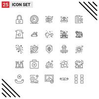 Pictogram Set of 25 Simple Lines of document labour ticket labor day Editable Vector Design Elements